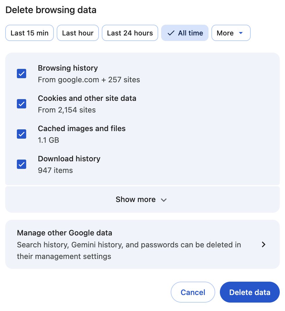 chrome remove data