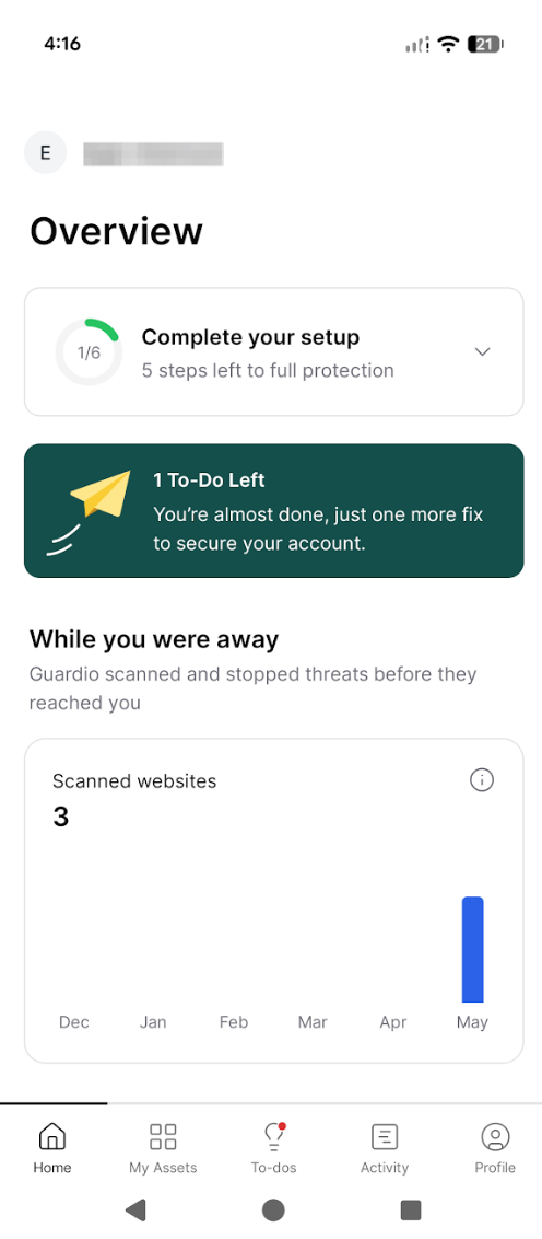 Guardio’s Android Home page interface