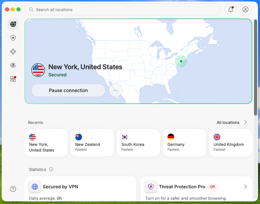 NordVPN connected to New York new