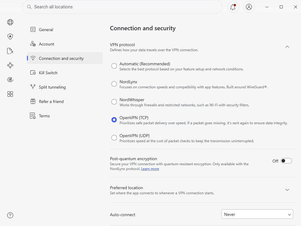 NordVPN Connection and security