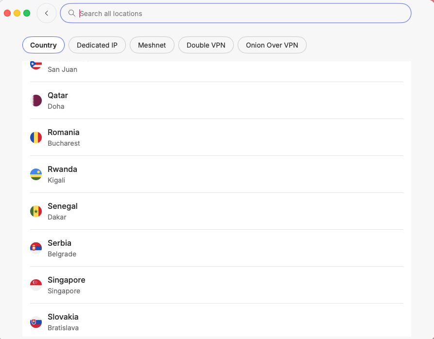 nordvpn country list