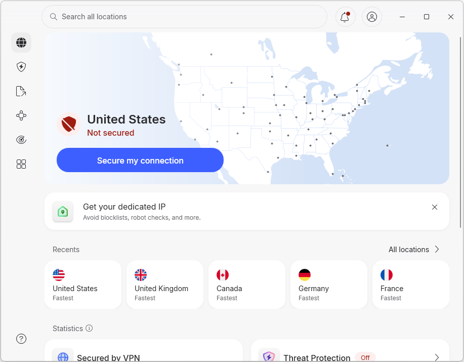 NordVPN Windows interface