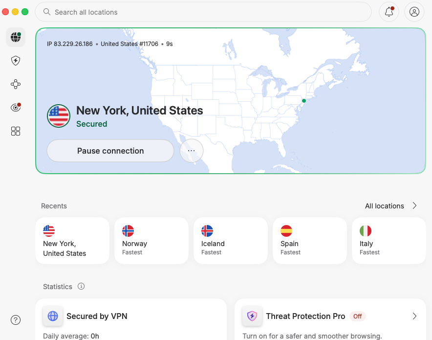 nordvpn new york connected