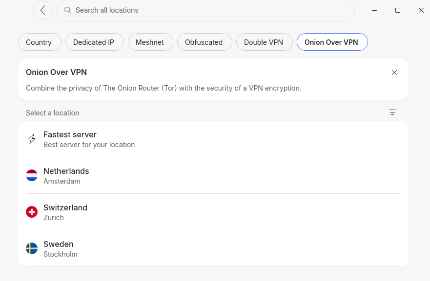 NordVPN Onion Over VPN feature