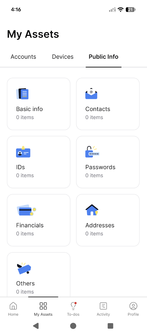 Public Info vault inside My Assets