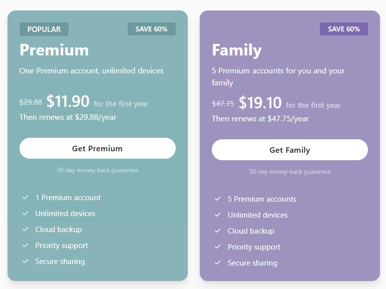 RoboForm plan pricing