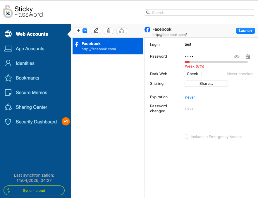 sticky passwords desktop interface