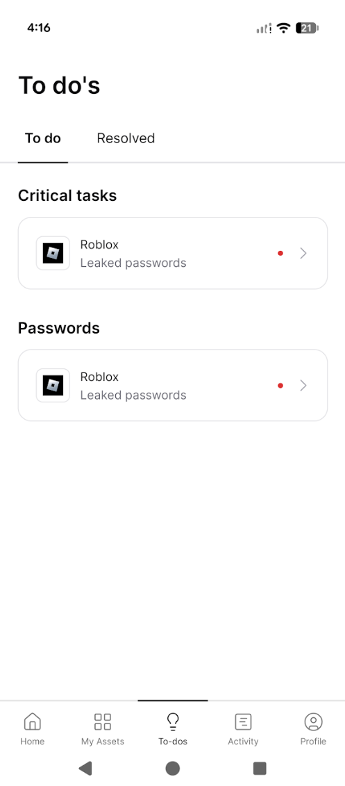 To-do section within Guardio