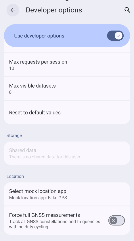 enabling mock location in developer settings