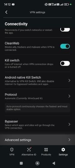 Surfshark app advanced settings