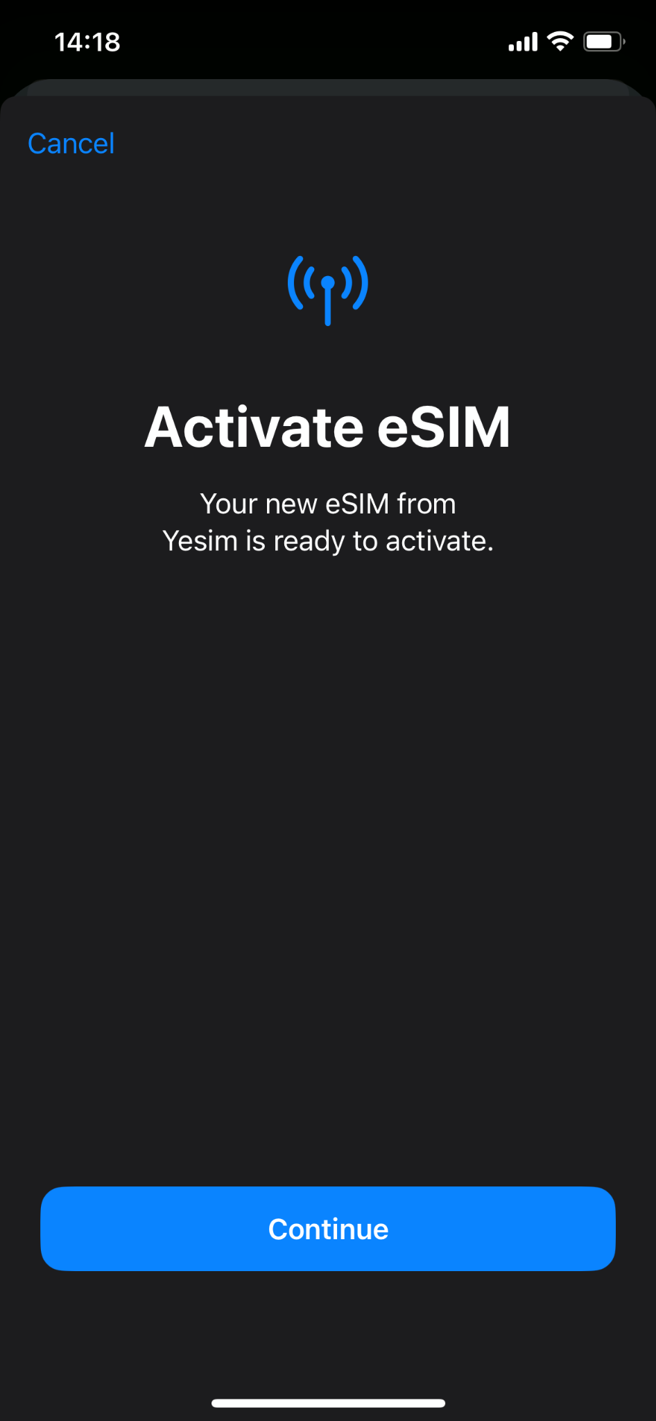 Yesim eSIM ready to activate