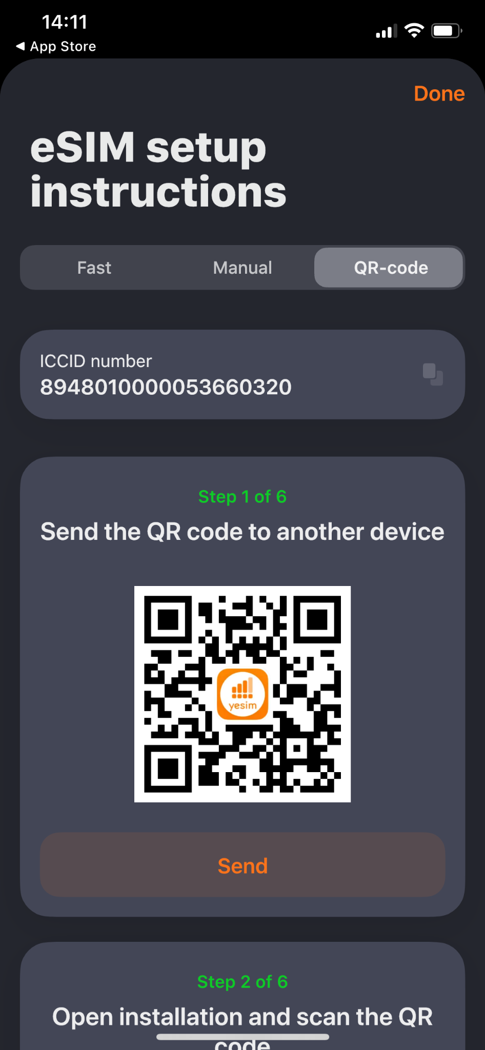 Yesim eSIM setup with QR