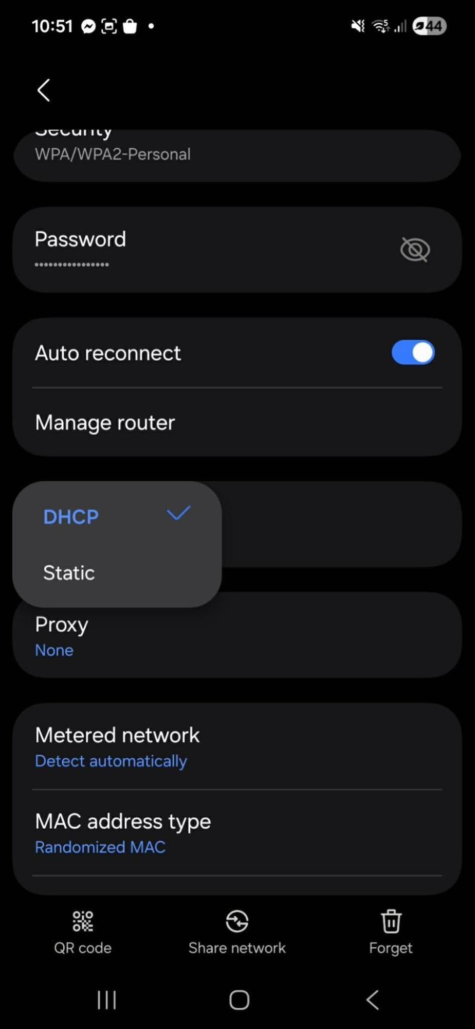Android IP settings menu