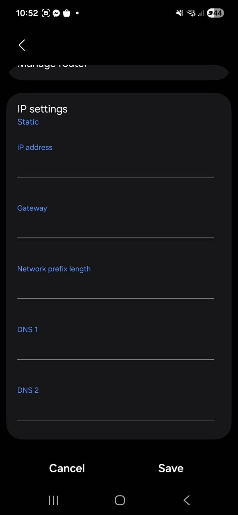 Android IP settings setting up static IP