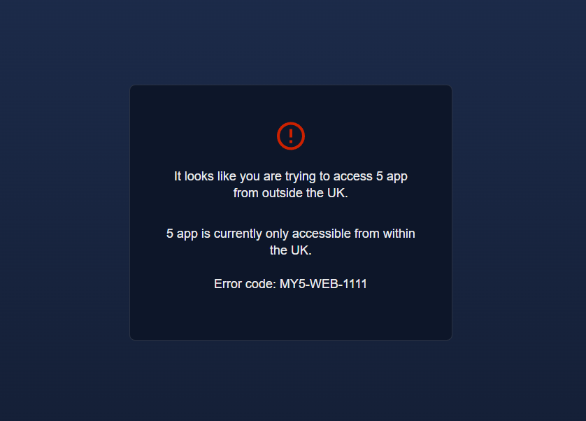 Channel 5 error message outside UK