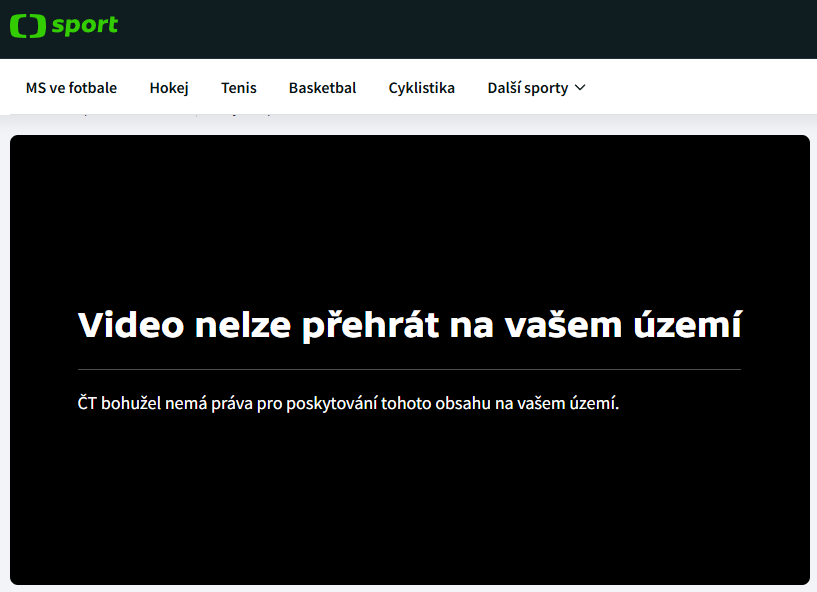 ČT Sport není v zahraničí dostupný kvůli geoblokaci