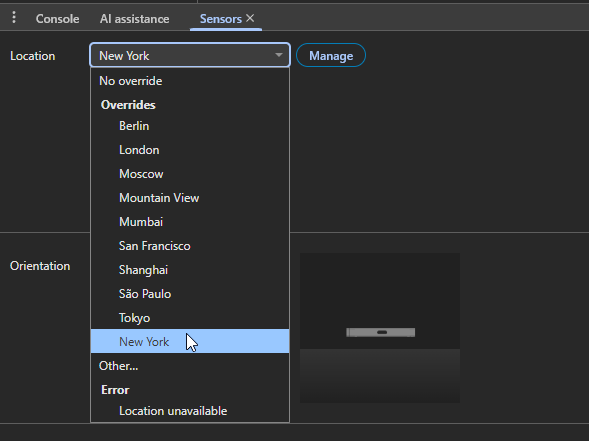 selecting new location to be emulated