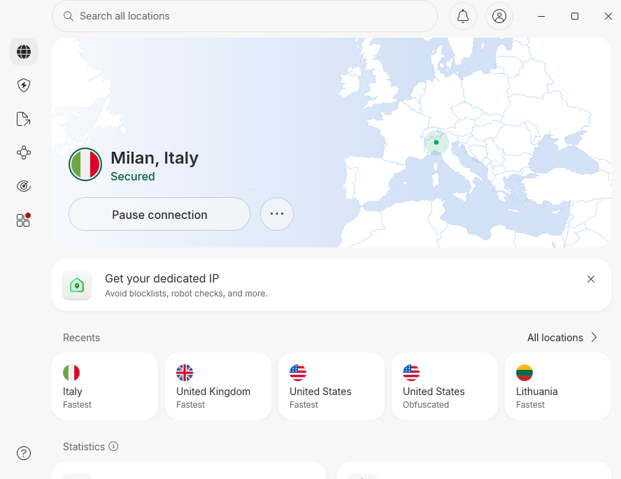 NordVPN connected to Italy