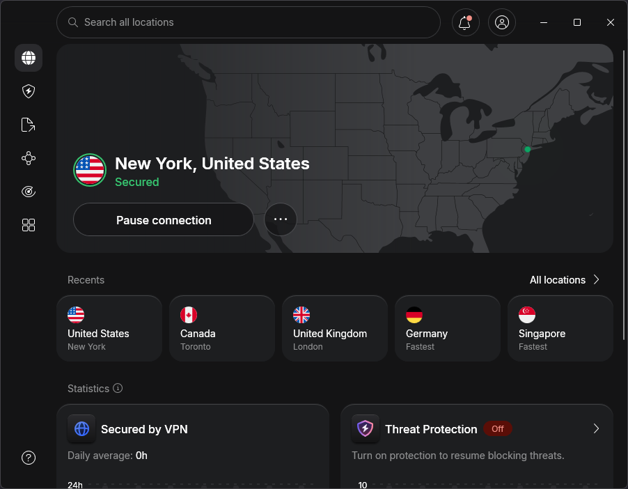NordVPN dekstop app interface