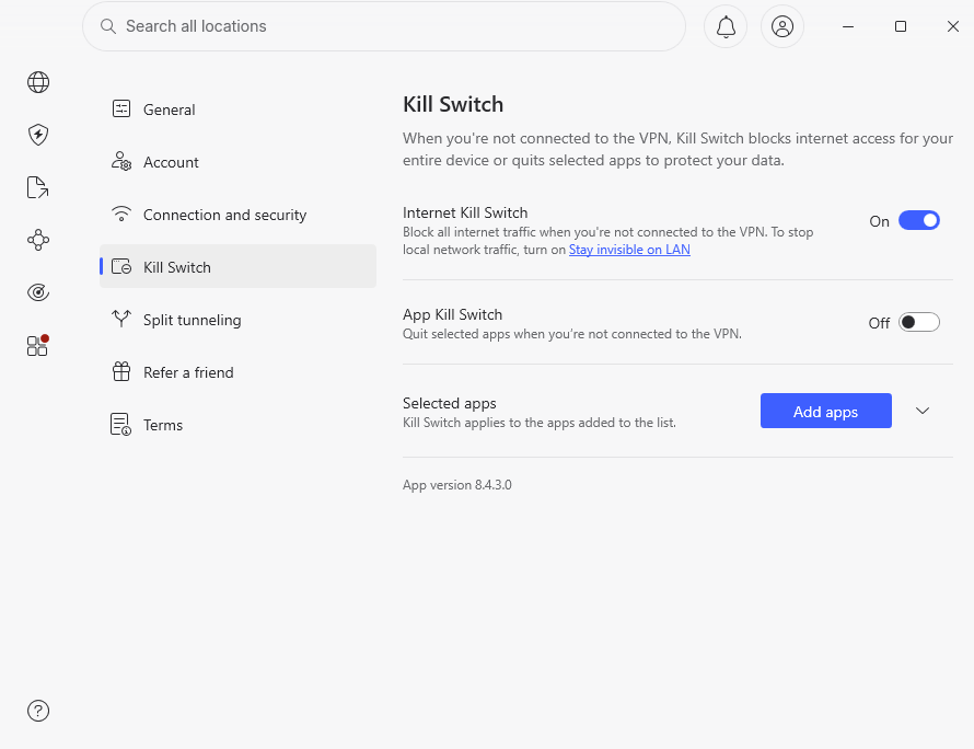 NordVPN Internet Kill Switch on