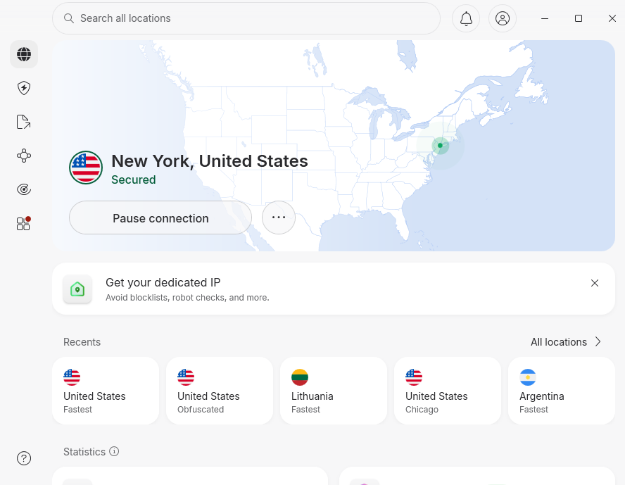 NordVPN US connected server