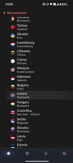 selecting server android