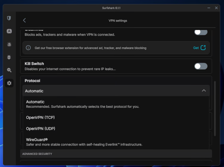 surfshark protocol settings