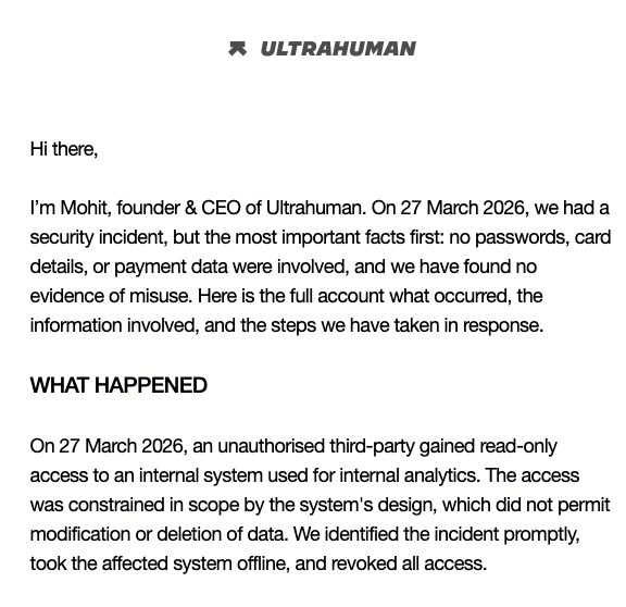 ultrahuman breach notice