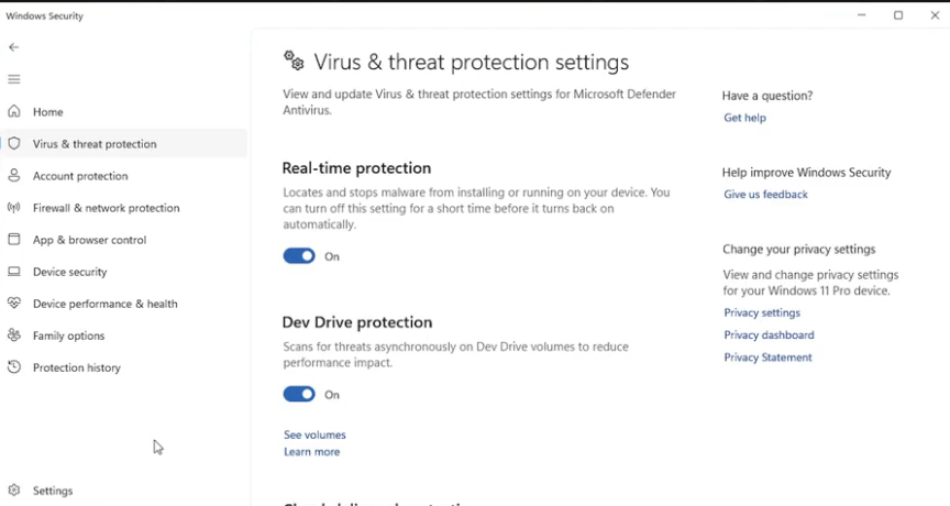windows defender interface