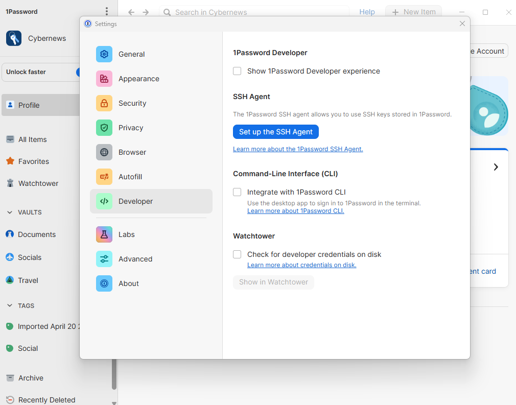 1Password Developer tools