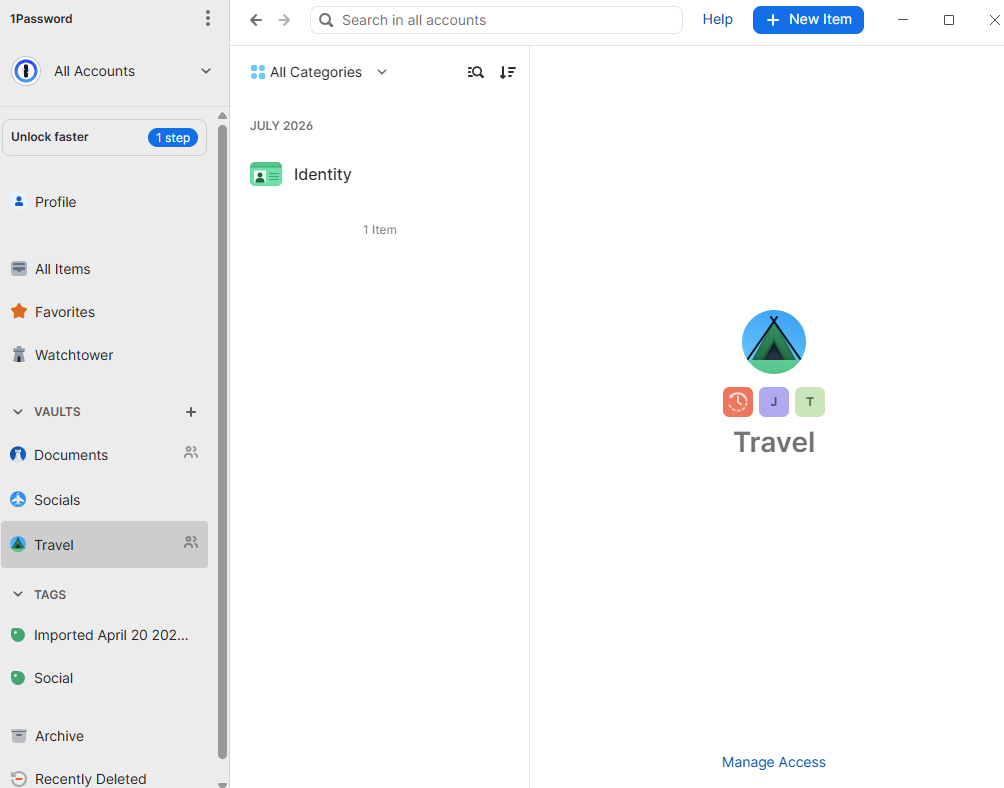 1Passwords Travel Vault