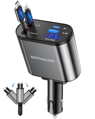 Large image for amazon product "BERTHALESS Retractable Car Charger"