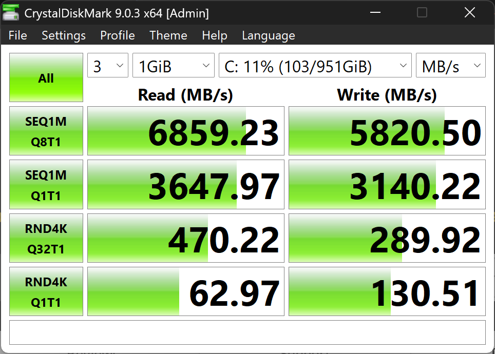 ASUS ExpertBook Ultra CrystalDiskMark speed benchmark