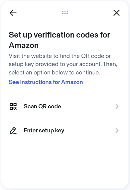 Auras verification code setup screen