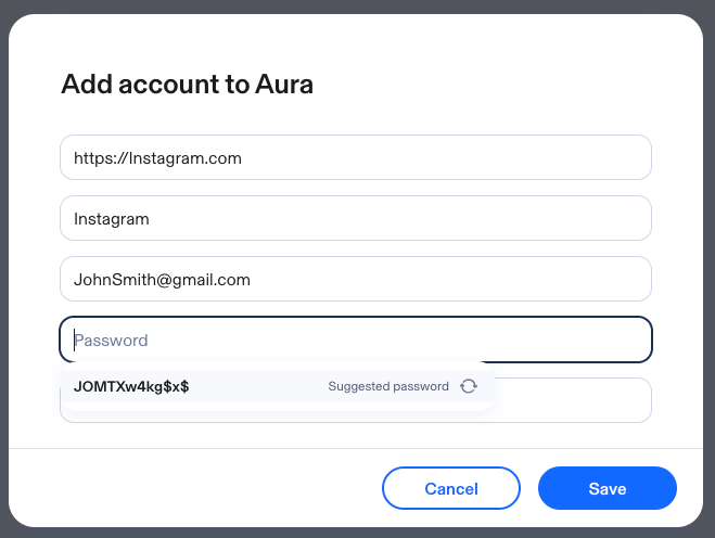 Adding new account to Aura