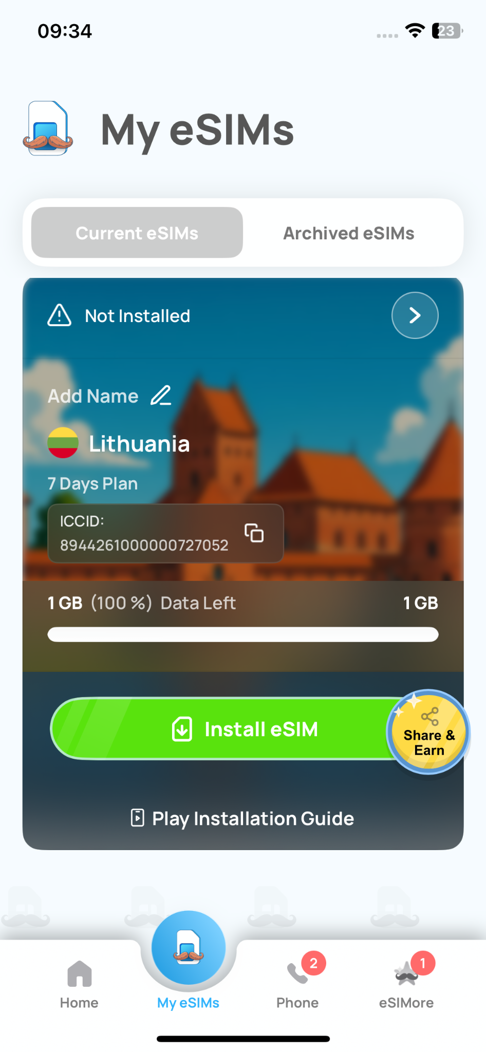 esimo installing esim plan