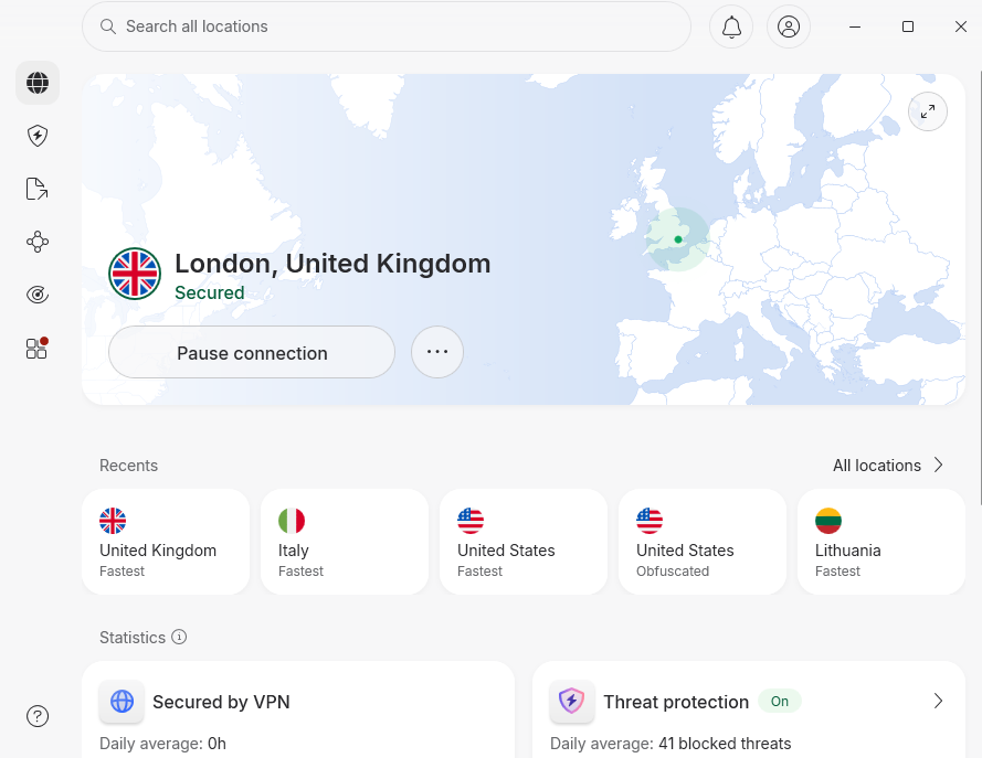 NordVPN connected to UK server London