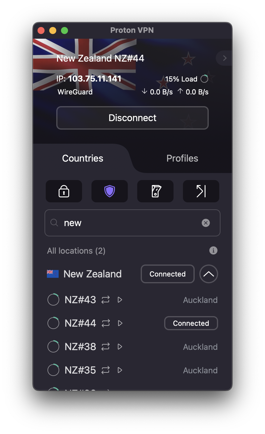 proton vpn connected new zealand