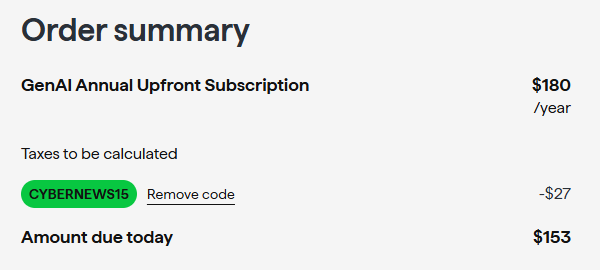 Cybernews coupon applied at the Shutterstock checkout page