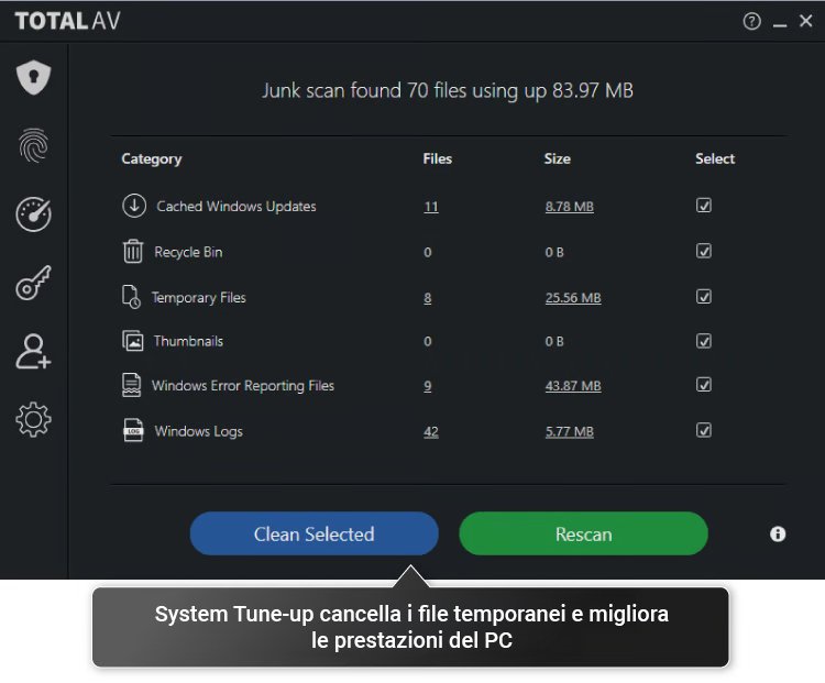 totalav tune up junk files IT
