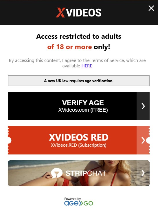 xVideos age verification in the UK notification
