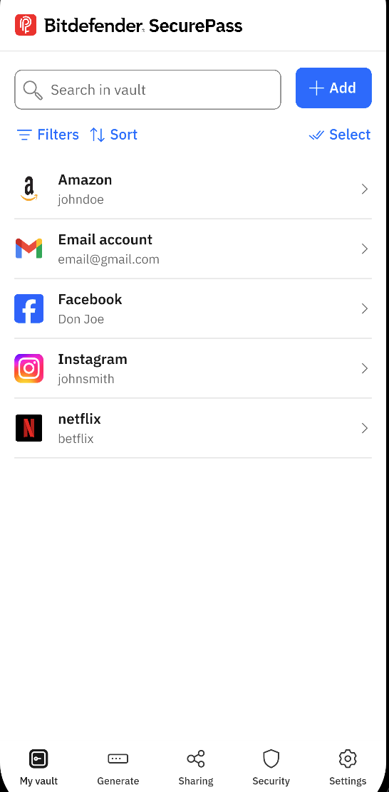 Bitdefender SecurePass mobile app