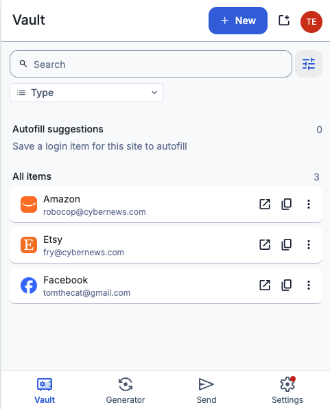 bitwarden chrome interface