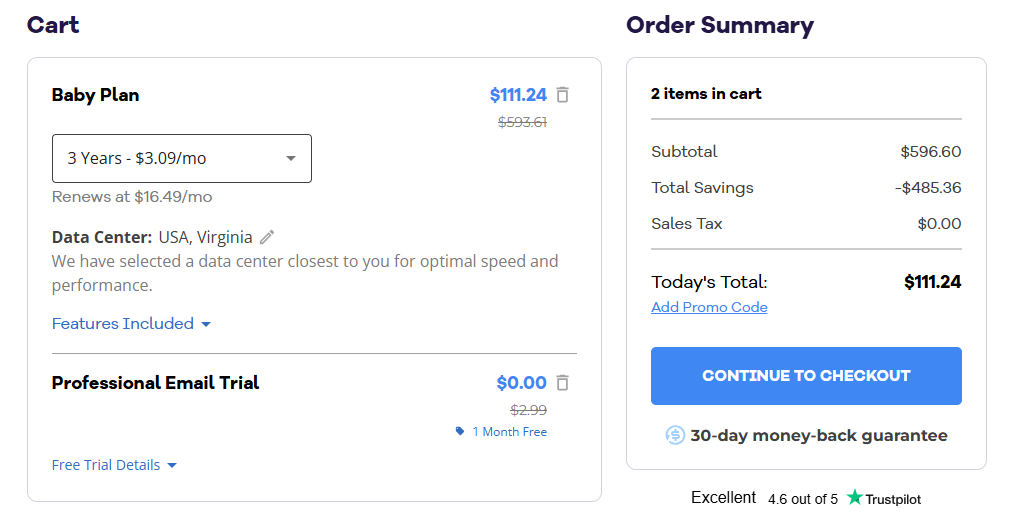 HostGator order summary August 2026