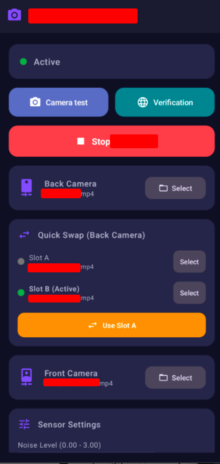 Screenshot of the Android toolkit interface used to fake KYC verification