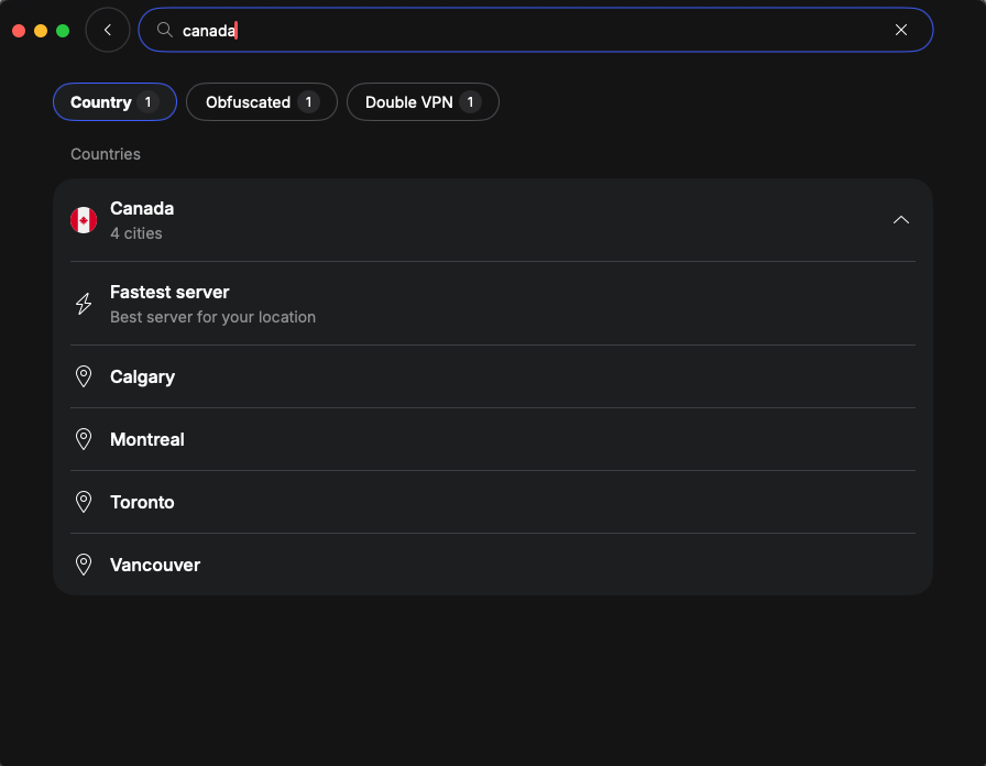 NordVPN Canada city-level servers for connecting to Kirgo Casino