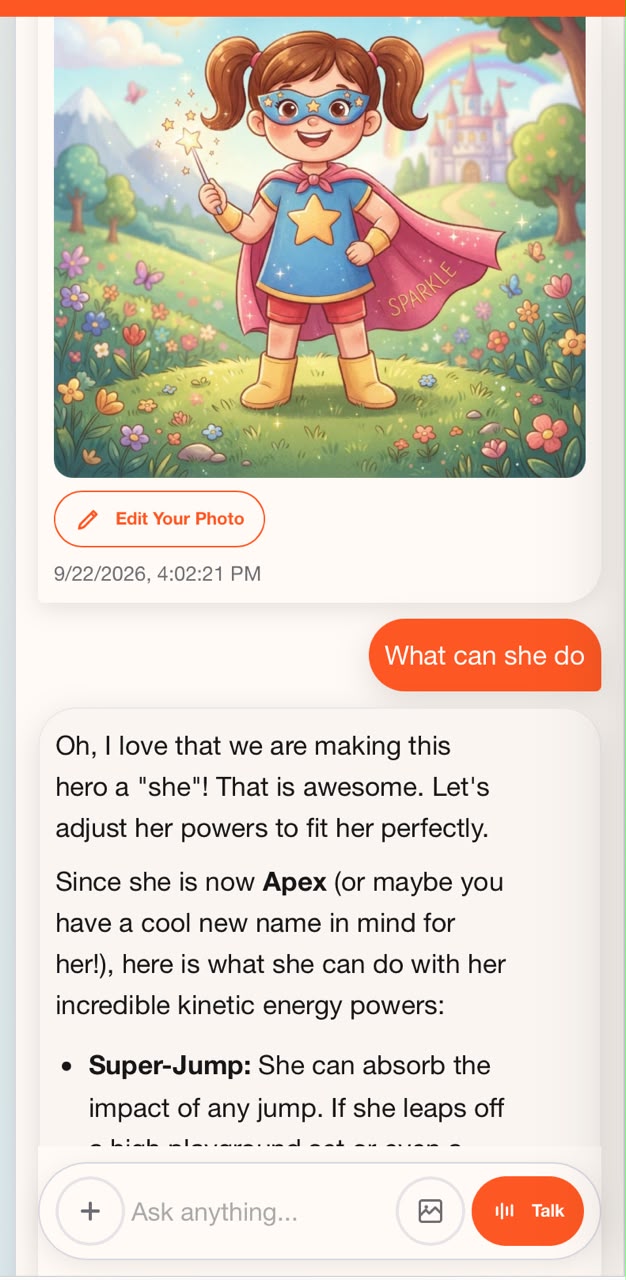 Askie being asked to create a superhero