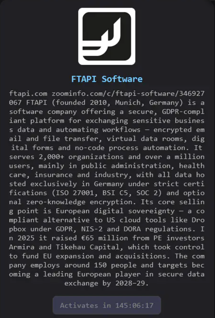 Screenshot of FTAPI entry on The Gentlemen’s darknet site.