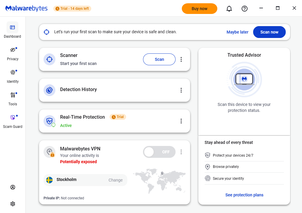 Malwarebytes Windows interface