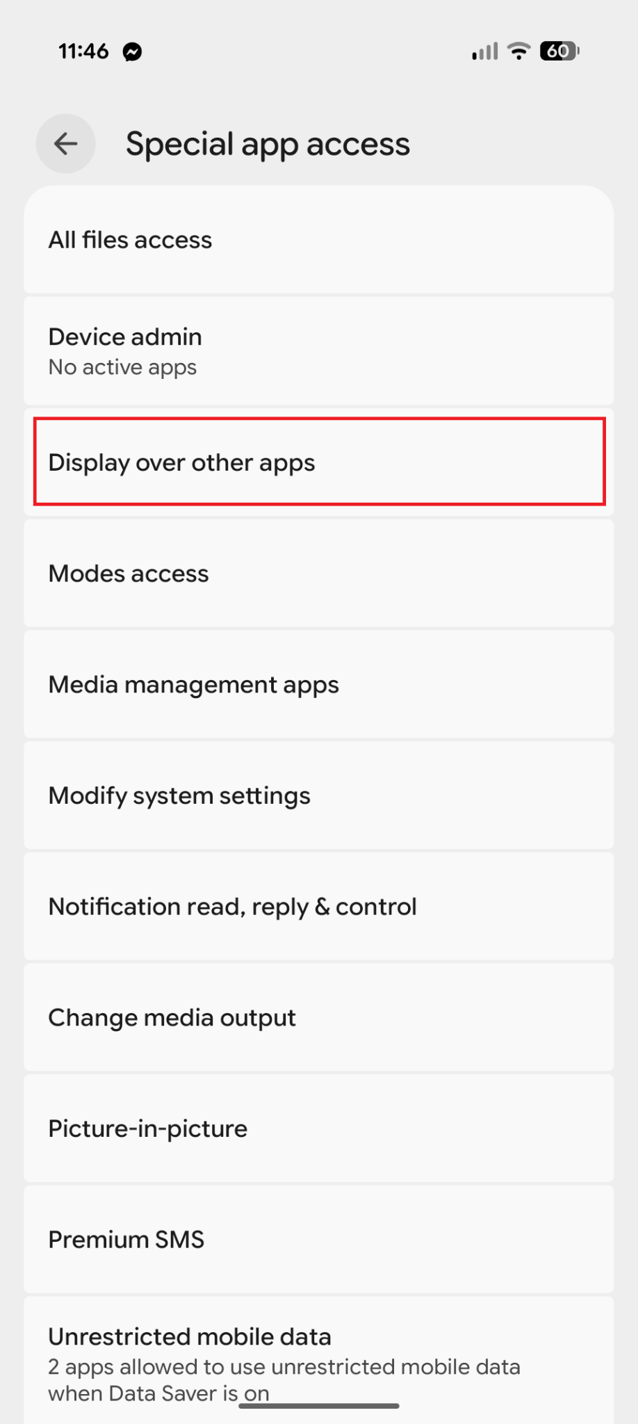android settings display over other apps